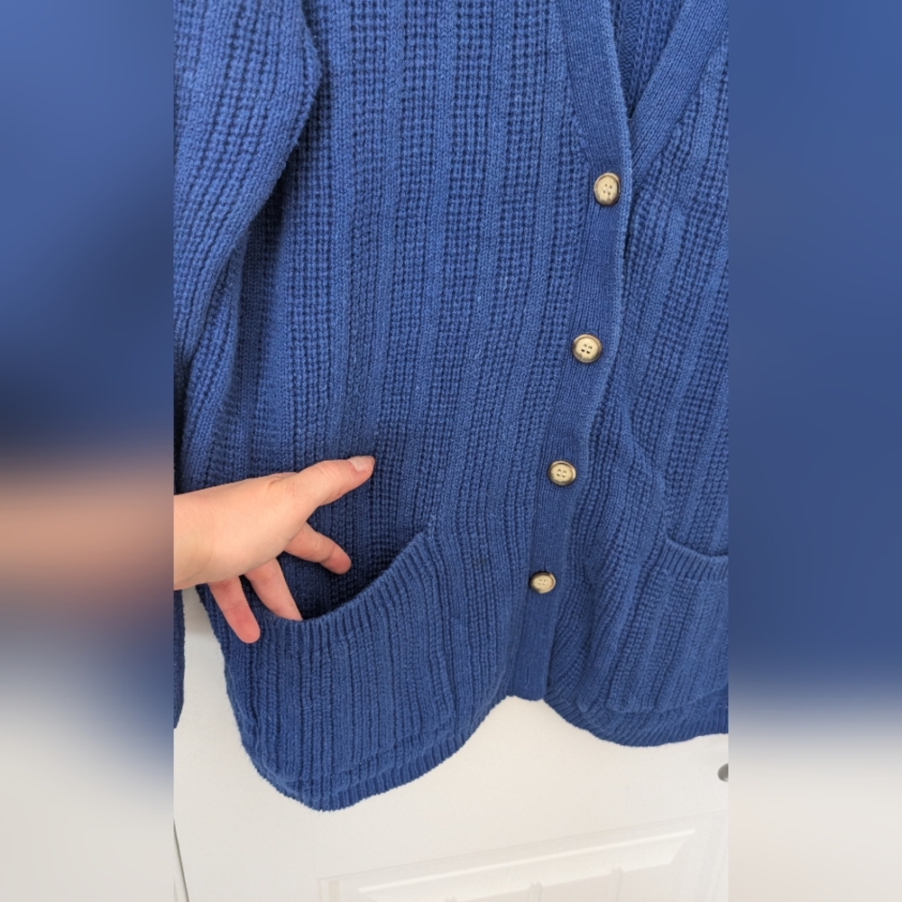 VTG Cobalt Blue Cotton Ramie Oversized Cardigan - Picture 5 of 11